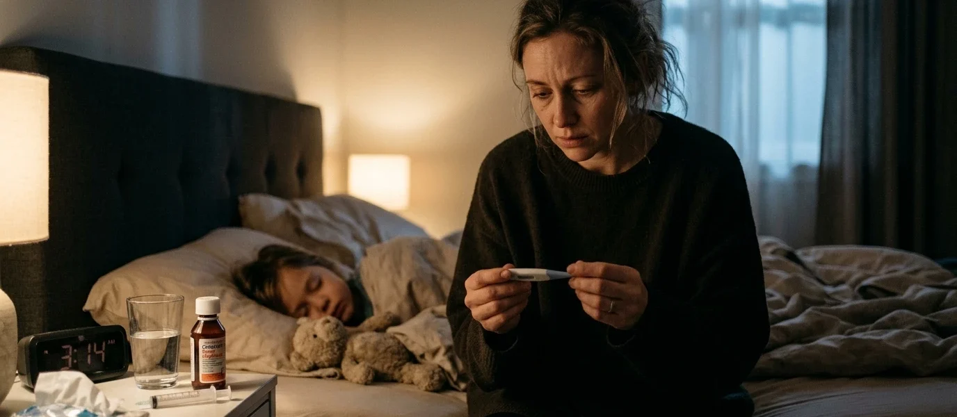 Fotografía editorial de persona real en entorno moderno sobre Qué hacer cuando la fiebre nocturna no cede