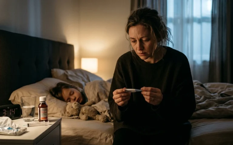 Fotografía editorial de persona real en entorno moderno sobre Qué hacer cuando la fiebre nocturna no cede
